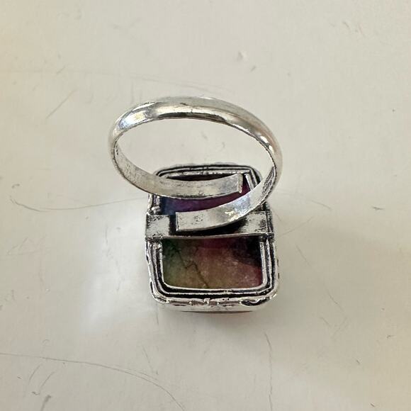 💕 Solar Quartz Rectangle Gemstone Ring 925 Stamped Silver Plated Adjustable New - Picture 3 of 3